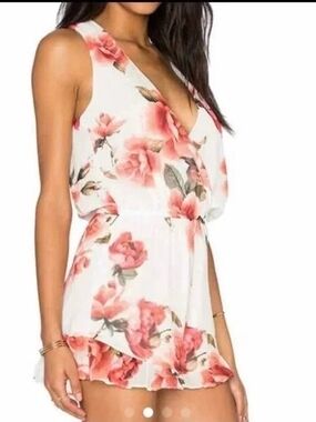 ​Victoria & Sophia Floral Chiffon Romper V-Neck Open Back Skort Summer Dress S